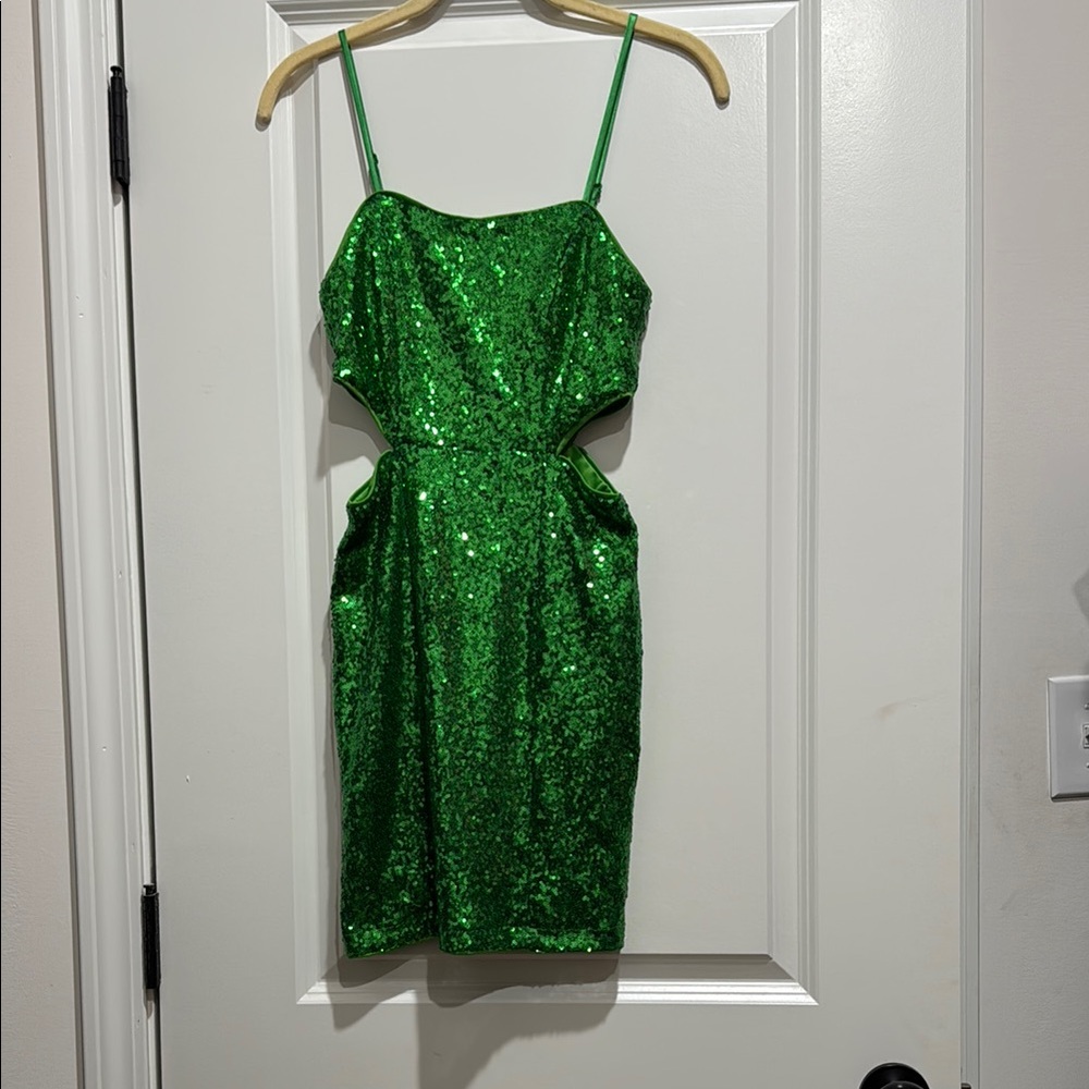 Lulus Green Sequin‎ Dress XS Adjustable Spaghetti Strap